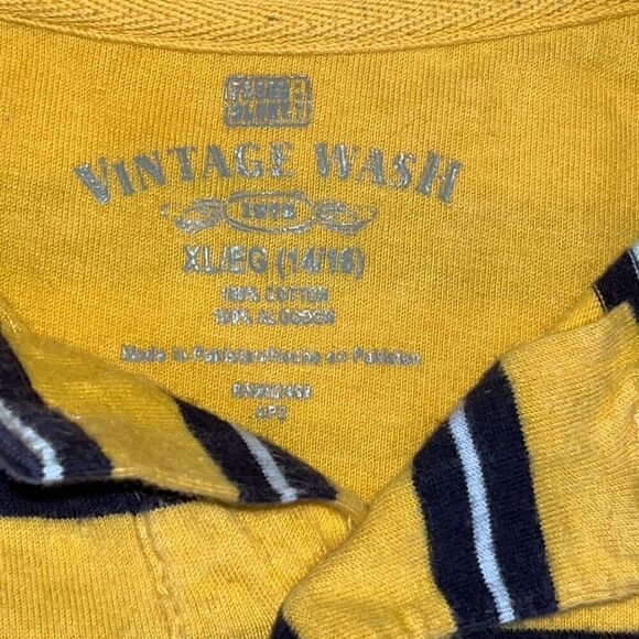 Vintage Wash 90's Mens Polo Size XL Yellow Stripe Collared Short Sleeve Summer - Picture 3 of 5